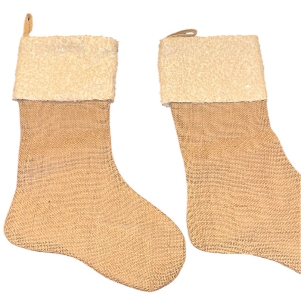 Twenty Eight 12 Cozy Cream and Tan Burlap Christmas Stockings